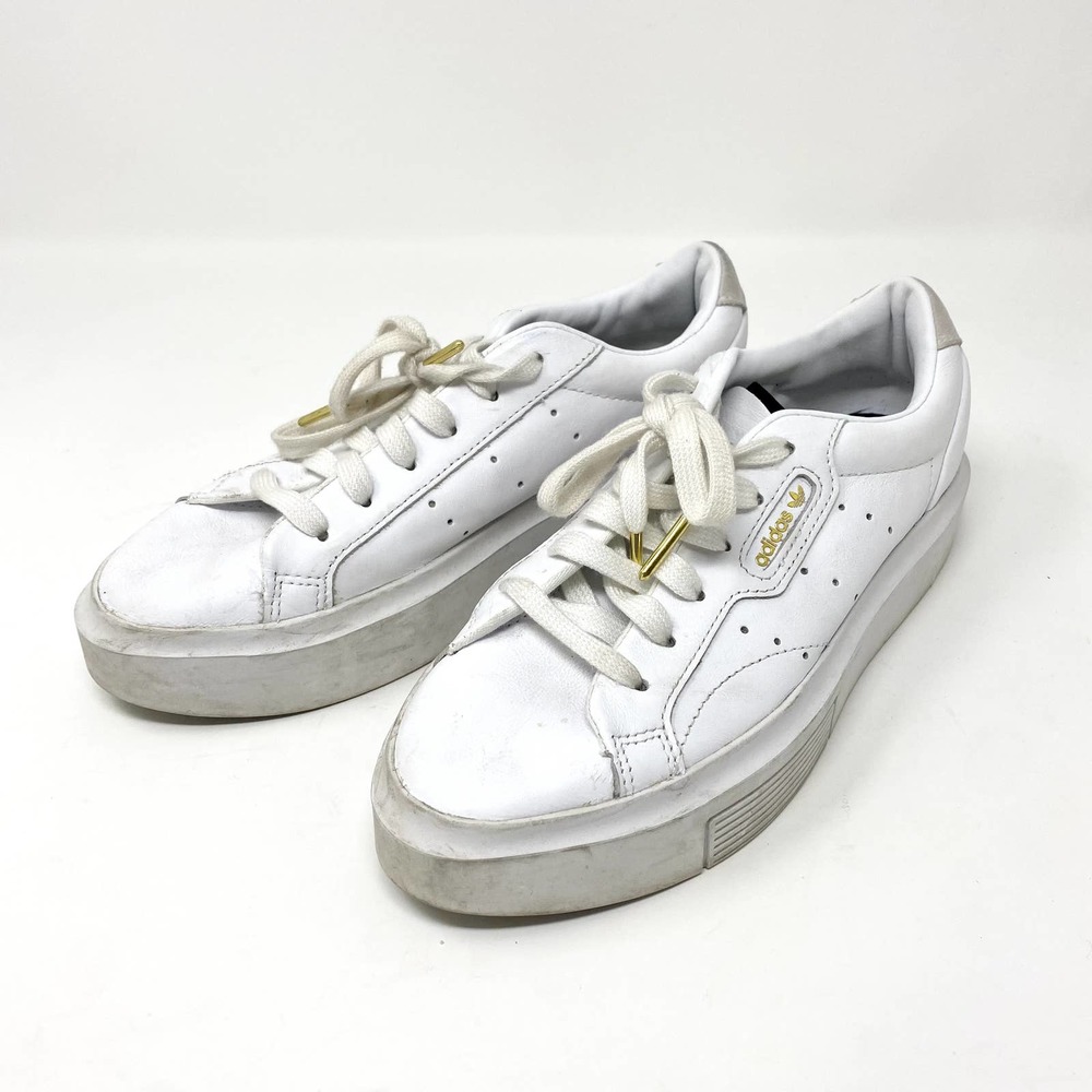 Adidas Originals Sleek Super White Leather Sneakers Size 6 - Picture 1 of 7
